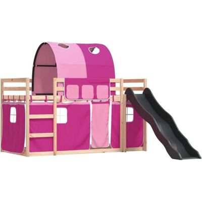 vidaXL Pinkes Hochbett mit Rutsche & Vorhängen - Kinderbett vidaXL Pinkes Hochbett mit Rutsche & Vorhängen - Kinderbett