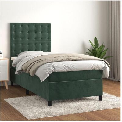 vidaXL Dunkelgrünes Samt-Boxspringbett mit Matratze - Schlafzimmermöbel vidaXL Dunkelgrünes Samt-Boxspringbett mit Matratze - Schlafzimmermöbel