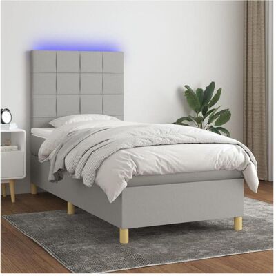 vidaXL Hellgraues Stoffbett mit Matratze & LED - Bett vidaXL Hellgraues Stoffbett mit Matratze & LED - Bett