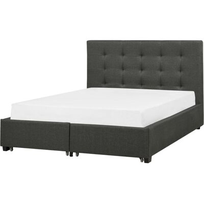 Beliani Dunkelgraues Stoff-Doppelbett mit Stauraum - ROCHELLE Beliani Dunkelgraues Stoff-Doppelbett mit Stauraum - ROCHELLE