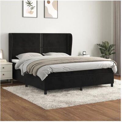vidaXL Schwarzes Samt-Boxspringbett mit verstellbarem Kopfteil - Boxspringbett vidaXL Schwarzes Samt-Boxspringbett mit verstellbarem Kopfteil - Boxspringbett