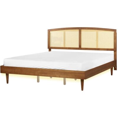 Beliani Gummiholzbett mit LED - Rustik Modern Beliani Gummiholzbett mit LED - Rustik Modern