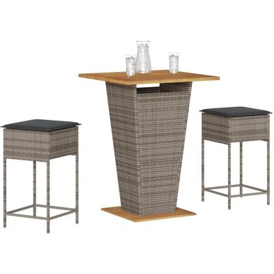 VidaXL Gartenbar-Set - 3-teiliges Rattan mit Kissen - Grau VidaXL Gartenbar-Set - 3-teiliges Rattan mit Kissen - Grau