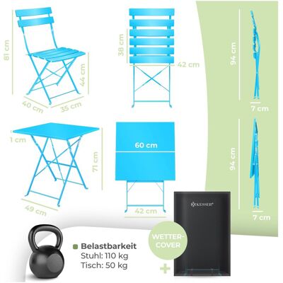 Kesser, Gartentisch + Balkontisch, Bistroset 3-teilig, Tisch & 2 Klappstühle, Outdoor (60 x 71 cm) Kesser, Gartentisch + Balkontisch, Bistroset 3-teilig, Tisch & 2 Klappstühle, Outdoor (60 x 71 cm)