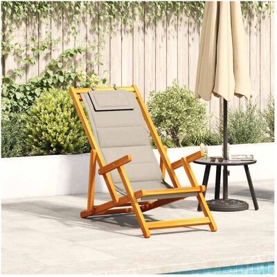 VidaXL Taupe Klappbarer Strandstuhl - Akazienholz, Textilene, 61.5X110-123 cm VidaXL Taupe Klappbarer Strandstuhl - Akazienholz, Textilene, 61.5X110-123 cm