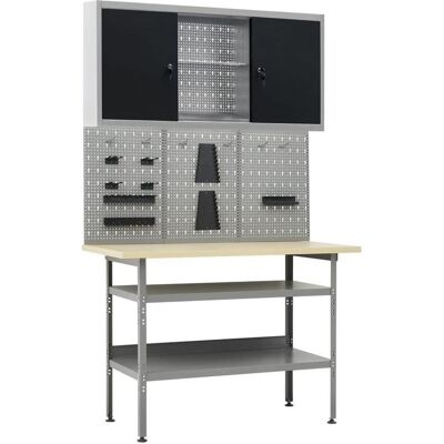 vidaXL Werkbank mit Wandpaneelen und Schrank - Robuste Stahlwerkstatt vidaXL Werkbank mit Wandpaneelen und Schrank - Robuste Stahlwerkstatt