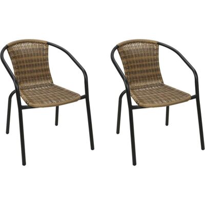 Mojawo, Gartenstühle, 2 Stück Stabiler Polyrattan Bistrostuhl stapelbar Cappuccino / schwarz Mojawo, Gartenstühle, 2 Stück Stabiler Polyrattan Bistrostuhl stapelbar Cappuccino / schwarz