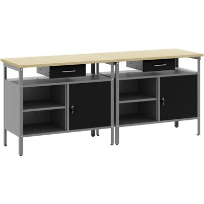 vidaXL - 2-teilige Stahl-Werkbank - Schwarz - Grau - Werkbank-Set vidaXL - 2-teilige Stahl-Werkbank - Schwarz - Grau - Werkbank-Set