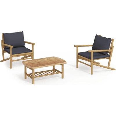 vidaXL Gartenset - Natürliches Bambus, Dunkelgraue Kissen, 3 teilig vidaXL Gartenset - Natürliches Bambus, Dunkelgraue Kissen, 3 teilig