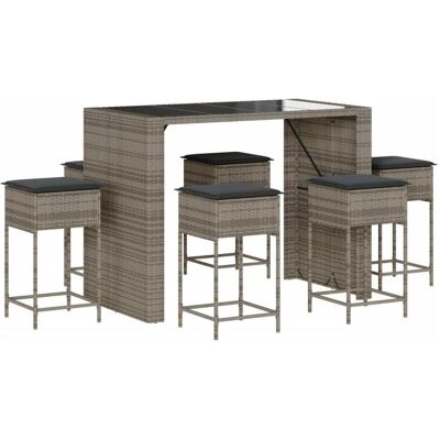 vidaXL Gartenbar-Set mit Kissen - 7 Stück - Grau vidaXL Gartenbar-Set mit Kissen - 7 Stück - Grau
