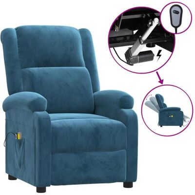 vidaXL Massageliege + Massagesessel, Elektrischer Massagesessel Blau Samt vidaXL Massageliege + Massagesessel, Elektrischer Massagesessel Blau Samt
