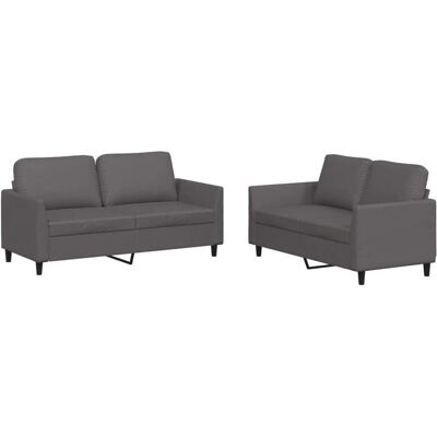 vidaXL Sofa + Bettsofa, 2-tlg. Sofagarnitur mit Kissen Grau Kunstleder,Farbe: Grau (2-Sitzer) vidaXL Sofa + Bettsofa, 2-tlg. Sofagarnitur mit Kissen Grau Kunstleder,Farbe: Grau (2-Sitzer)