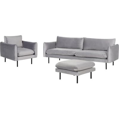 Beliani Graues Samtwohnzimmer-Set mit Ottoman - Wohnzimmer-Set Beliani Graues Samtwohnzimmer-Set mit Ottoman - Wohnzimmer-Set
