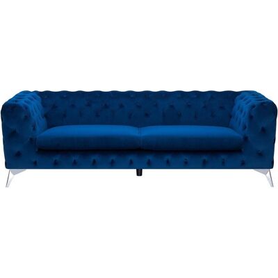 Beliani Blauer Samtsofa 3-Sitzer - Chesterfield Stil Geringer Rücken Beliani Blauer Samtsofa 3-Sitzer - Chesterfield Stil Geringer Rücken