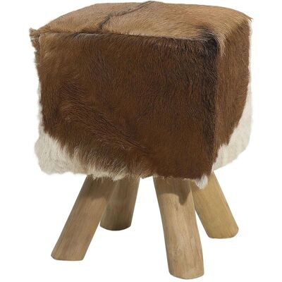 Beliani, Hocker + Pouf, Hocker Lammfell / Teakholz weiss / braun DALTON Beliani, Hocker + Pouf, Hocker Lammfell / Teakholz weiss / braun DALTON