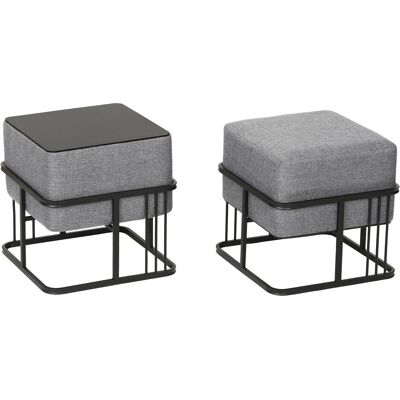 En.Casa, Hocker + Pouf, Multifunktionaler stapelbarer Sitzhocker Tas 2er Set quadratisch Hellgrau En.Casa, Hocker + Pouf, Multifunktionaler stapelbarer Sitzhocker Tas 2er Set quadratisch Hellgrau