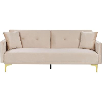 Beliani Schlafsofa Beige Samt 3-Sitzer - Schlafsofa Beliani Schlafsofa Beige Samt 3-Sitzer - Schlafsofa