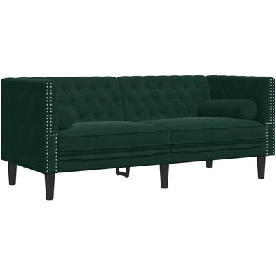 vidaXL 3-tlg. Chesterfield-Sofa-Set mit Nackenrollen Dunkelgrün Samt vidaXL 3-tlg. Chesterfield-Sofa-Set mit Nackenrollen Dunkelgrün Samt