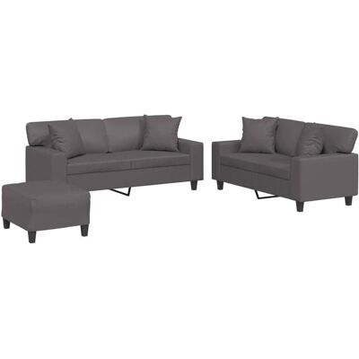 vidaXL Sofa + Bettsofa, Sofagarnitur Kissen Sessel Sofa Couch Designsofa 3-tlg. Grau Kunstleder (2-Sitzer) vidaXL Sofa + Bettsofa, Sofagarnitur Kissen Sessel Sofa Couch Designsofa 3-tlg. Grau Kunstleder (2-Sitzer)