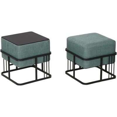 En.Casa, Hocker + Pouf, Multifunktionaler stapelbarer Sitzhocker Tas 2er Set quadratisch Grün En.Casa, Hocker + Pouf, Multifunktionaler stapelbarer Sitzhocker Tas 2er Set quadratisch Grün
