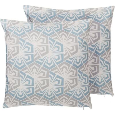 Beliani Set aus 2 Dekokissen - Blau Grau Blumen Geometrisch 45x45 cm Modern Minimalistisch Beliani Set aus 2 Dekokissen - Blau Grau Blumen Geometrisch 45x45 cm Modern Minimalistisch