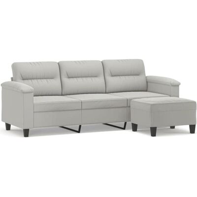 vidaXL 3-Sitzer-Sofa mit Hocker - Mikrofaser Hellgrau vidaXL 3-Sitzer-Sofa mit Hocker - Mikrofaser Hellgrau
