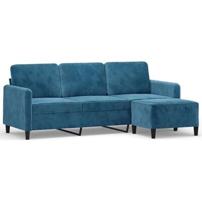 VIDAXL Blau Samtsofa 3-Sitzer mit Hocker VIDAXL Blau Samtsofa 3-Sitzer mit Hocker