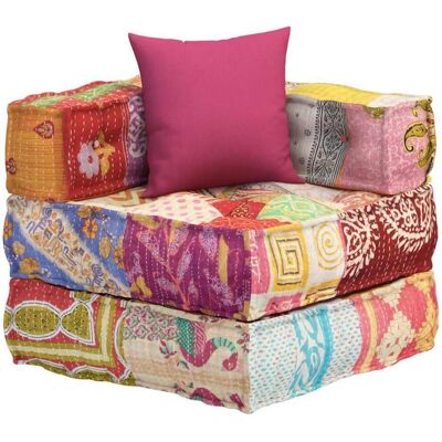 vidaXL Modulares Pouf mit Kissen - Patchwork Stoff - Eckstück Sofa vidaXL Modulares Pouf mit Kissen - Patchwork Stoff - Eckstück Sofa