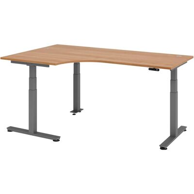 Hammerbacher Elektrischer Höhenverstellbarer Schreibtisch Nussbaum L-Form, Grau T-Fuß, 200x120cm Hammerbacher Elektrischer Höhenverstellbarer Schreibtisch Nussbaum L-Form, Grau T-Fuß, 200x120cm