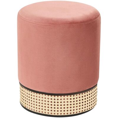 Beliani Polsterhocker Pink Samt Rattan Akzenthocker - Pouffe Beliani Polsterhocker Pink Samt Rattan Akzenthocker - Pouffe