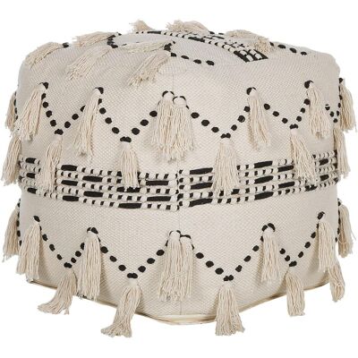 Beliani Hocker - Baumwolle 50x50cm Beige mit Schwarzen Quasten - Pouffe Beliani Hocker - Baumwolle 50x50cm Beige mit Schwarzen Quasten - Pouffe