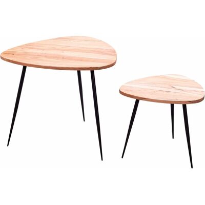 Wohnling 2er Set Akazie Massivholz & Metall Couchtisch - Kompakt Design Wohnling 2er Set Akazie Massivholz & Metall Couchtisch - Kompakt Design