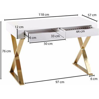 Wohnling Weiß Hochglanz Schreibtisch 118x76x57 cm - Schreibtisch Wohnling Weiß Hochglanz Schreibtisch 118x76x57 cm - Schreibtisch