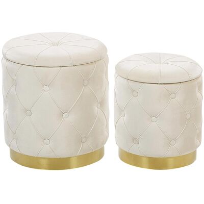 Beliani PUEBLO Set aus 2 Weiße Samt-Storage-Pouffs - Storage Pouffe Beliani PUEBLO Set aus 2 Weiße Samt-Storage-Pouffs - Storage Pouffe