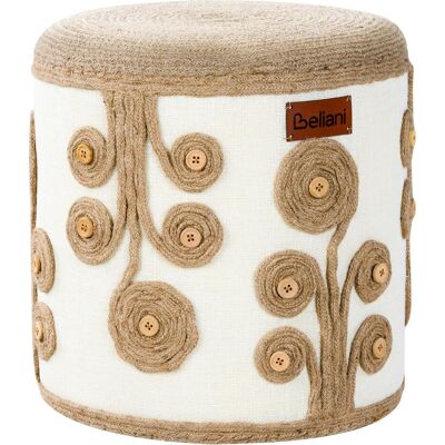 Beliani Diman - Runder Jutapouf - Weiß & Beige Beliani Diman - Runder Jutapouf - Weiß & Beige