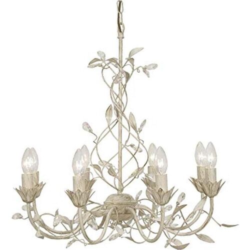 Kronleuchter, Rambalas, Crème Plafondlampe mit Metallen Blättern und Kristallendruppeln