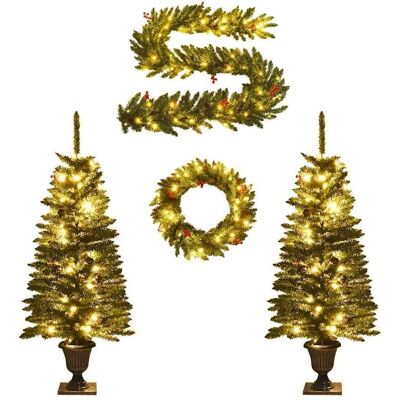 vidaXL 2x Künstliche Weihnachtsbäume mit Kranz, Girlande und LEDs - Weihnachtsbaum-Set vidaXL 2x Künstliche Weihnachtsbäume mit Kranz, Girlande und LEDs - Weihnachtsbaum-Set