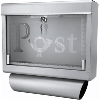 Grafner, Briefkasten, Briefkasten mit Zeitungsrolle aus Edelstahl und Glas Motiv Post Grafner, Briefkasten, Briefkasten mit Zeitungsrolle aus Edelstahl und Glas Motiv Post