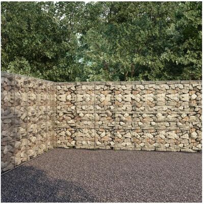 vidaXL Gabionenmauer mit Abdeckungen Verzinkter Stahl 600x30x200 cm - Gabion Wall vidaXL Gabionenmauer mit Abdeckungen Verzinkter Stahl 600x30x200 cm - Gabion Wall