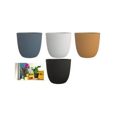 EDA, Blumentopf, Übertopf IRIS, Durchmesser: 137 mm, schwarz aus Kunststoff, für den Innenbereich geeignet, geriffel EDA, Blumentopf, Übertopf IRIS, Durchmesser: 137 mm, schwarz aus Kunststoff, für den Innenbereich geeignet, geriffel
