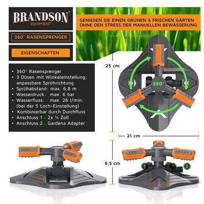Brandson, Rasensprenger, 3x Rasensprenger 3-Arm, 360° Kreisregner rotierend, Garten Sprinkler, Gardena kompatibel (Kreisregner, Sprinklersystem) Brandson, Rasensprenger, 3x Rasensprenger 3-Arm, 360° Kreisregner rotierend, Garten Sprinkler, Gardena kompatibel (Kreisregner, Sprinklersystem)