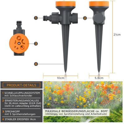 Brandson, Rasensprenger, 3x Versenkregner 5-fach, Rasensprenger Flächenregner, Garten Sprinkler, orange/grau (Versenkregner) Brandson, Rasensprenger, 3x Versenkregner 5-fach, Rasensprenger Flächenregner, Garten Sprinkler, orange/grau (Versenkregner)