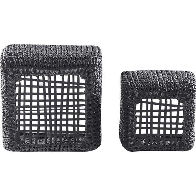 Beliani Set aus 2 Pflanzkübeln Schwarz PE Rattan Indoor Outdoor Beliani Set aus 2 Pflanzkübeln Schwarz PE Rattan Indoor Outdoor