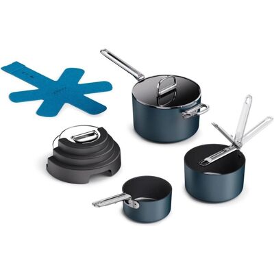 Joseph Joseph 3er Set Space Stack Kochset, Pfannenset + Topfset, Blau Joseph Joseph 3er Set Space Stack Kochset, Pfannenset + Topfset, Blau