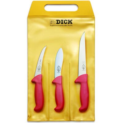 F. Dick Messerset Jagd Ausbeinmesser, Küchenmesser, Rot, Silber - Messerset F. Dick Messerset Jagd Ausbeinmesser, Küchenmesser, Rot, Silber - Messerset
