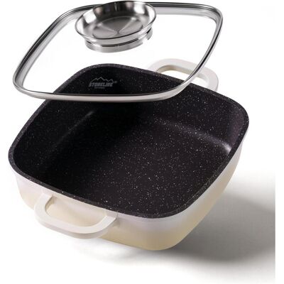 Stoneline Creme Servierpfanne 20 x 20 cm mit Aroma Glasdeckel, Eckpfanne, Pfanne + Kochtopf, Beige Stoneline Creme Servierpfanne 20 x 20 cm mit Aroma Glasdeckel, Eckpfanne, Pfanne + Kochtopf, Beige