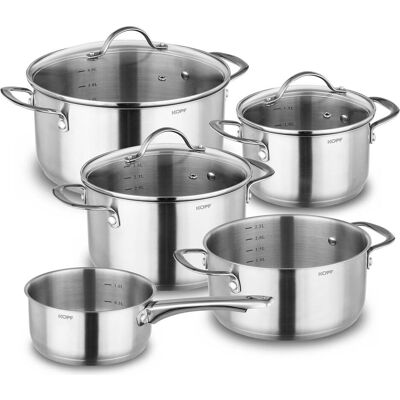 Kopf Topfset Induktion Clara 8-teilig Kochtopf-Set für alle Herdarten Literskala Edelstahl, Pfannenset + Topfset, Silber Kopf Topfset Induktion Clara 8-teilig Kochtopf-Set für alle Herdarten Literskala Edelstahl, Pfannenset + Topfset, Silber