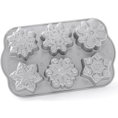 3x Nordic Ware Frozen Snowflake Cakelet Pan, Backform, Grau 3x Nordic Ware Frozen Snowflake Cakelet Pan, Backform, Grau
