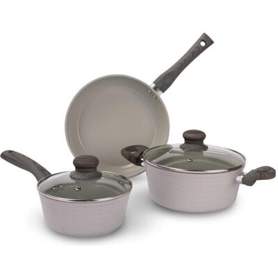 Lamart Stripe LT1284 – 5-Piece Cookware Set, Grey, Pfannenset + Topfset, Grau Lamart Stripe LT1284 – 5-Piece Cookware Set, Grey, Pfannenset + Topfset, Grau