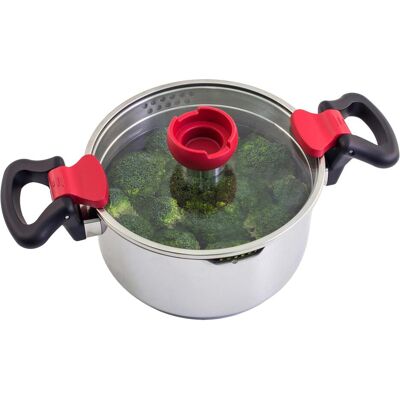 Kopf Nelo Topfset (7-teilig, Edelstahl, Induktion, mit intelligenter Abgiesshilfe), Pfanne + Kochtopf, Silber Kopf Nelo Topfset (7-teilig, Edelstahl, Induktion, mit intelligenter Abgiesshilfe), Pfanne + Kochtopf, Silber
